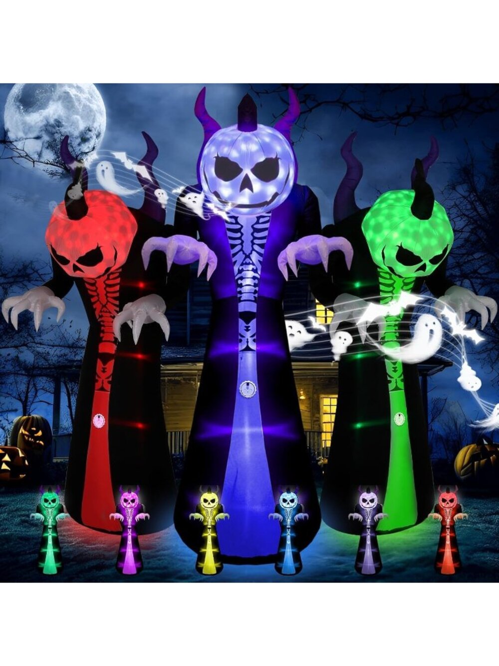 10FT Halloween Inflatable Decorations 8 Colors Scream Sound Grim Reaper Ghost